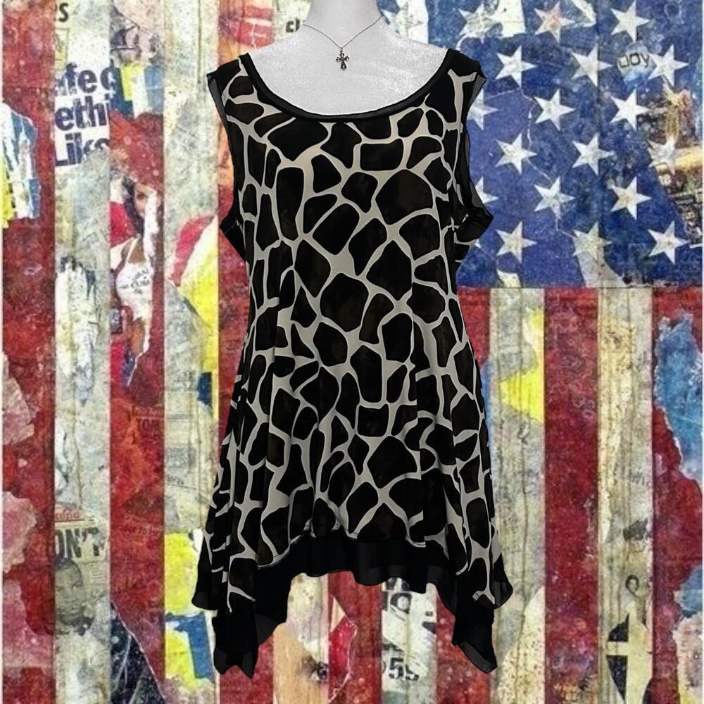 black with brown hue sleeveless asymmetrical tunic top
